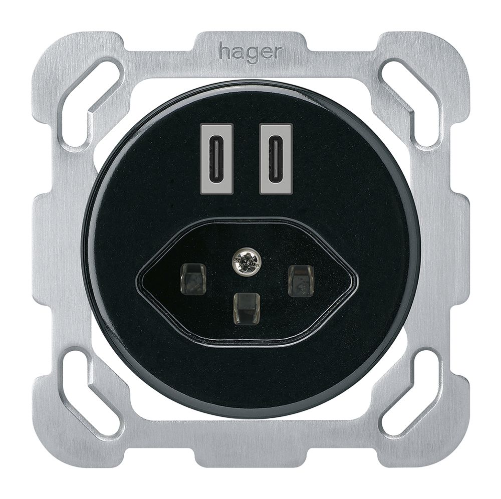 UP-USB-Ladesteckdose Hager basico C-C 20W+T23 5V 77×77mm schwarz