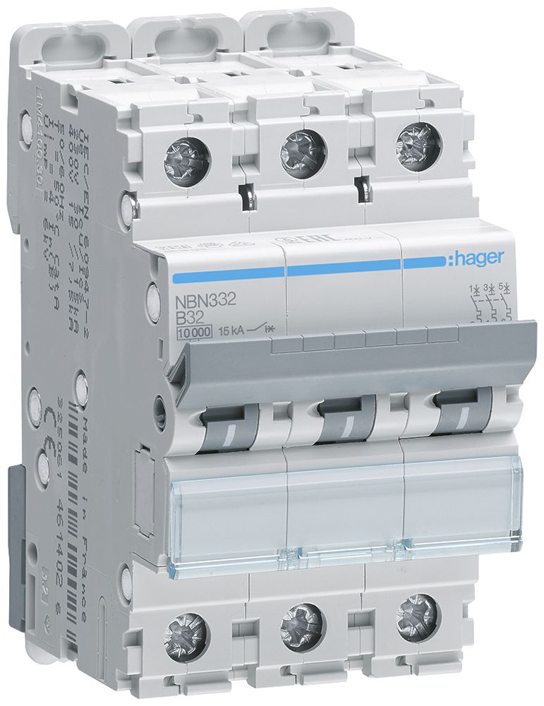 Disgiuntore Hager MCB 3P 415V tipo B 32A Icn 10kA 3UM