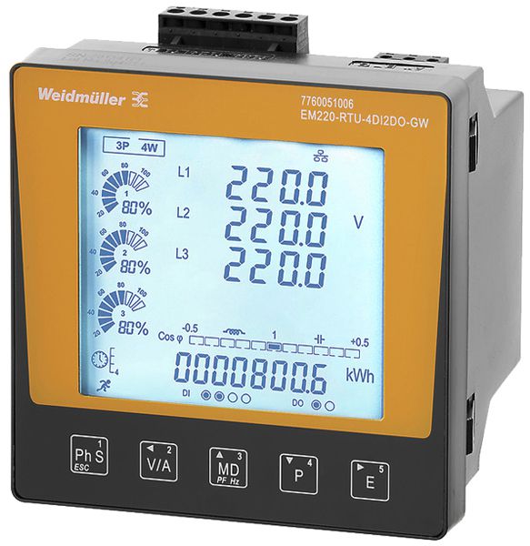 Compteur d'énergie Weidmüller EM220-RTU-4DI2DO-GW 75…270VAC 100…380VDC