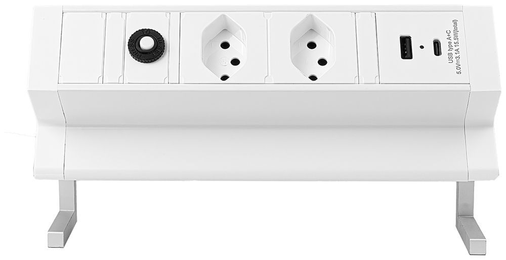 Prise multiple de table ALU DESK 2×T13/1×USB-A/1×USB-C, Td3×1.5mm² 1.5m, blanc