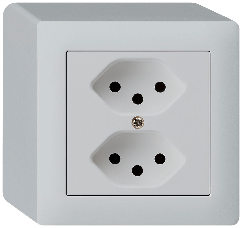AP-Steckdose kallysto 2×T13 hellgrau mit Kinderschutz