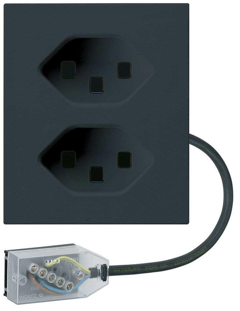 Prise INC 2×type 23 Hager FLF pour câble plat Technofil L1 noir