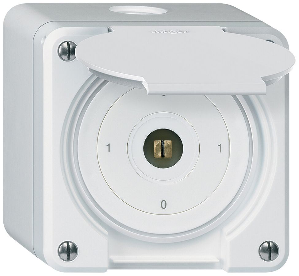 Interruttore a chiave quadrata con copertura AP robusto IP55 S0/1P bianco