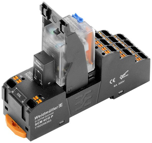 Accoppiatore relè WM 24VDC LED ve diodo flyback 4C c.tasto d.co.250VAC 5A PUSHIN