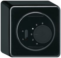 AP-Thermostat Hager basico, mit Schalter Heizen/Kühlen, schwarz