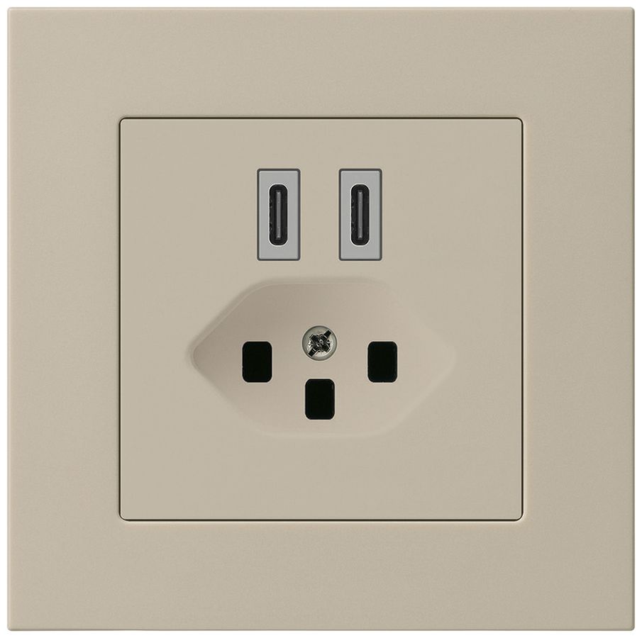 UP-USB-Ladesteckdose Hager kallysto.pro C-C 20W+T23 5V 94×94mm beige
