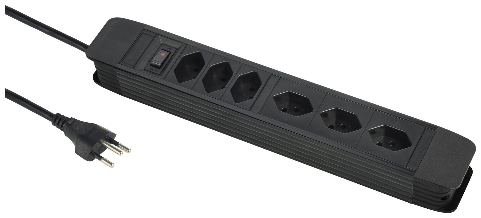 Prise multiple PRINCIPIO 3×type 13 horiz.3×type 13 vart.câble 2m interrupteur no