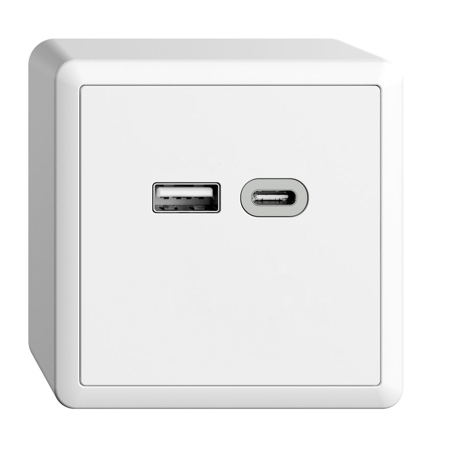 Prise AP USB 18W type A + type C Feller EDIZIOdue FX54 230V 3600mA blanc