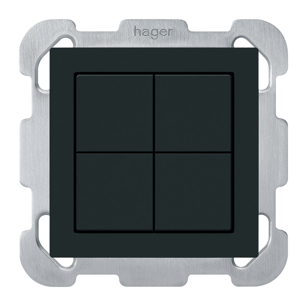 Poussoir KNX ENC Hager BA kallysto B quadruple 77×77mm noir