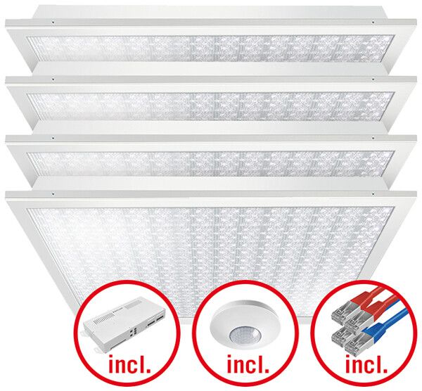 EB-LED-Leuchtenset ESYLUX CELINE-2 600×600 4×30W 827…865 17600lm opal