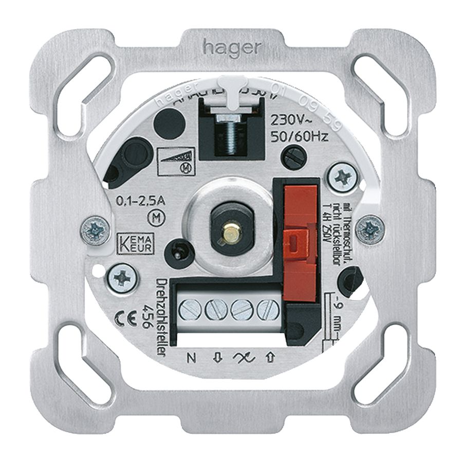 Einsatz Drehzahlsteller Hager 25…600VA mit Befestigungsplatte