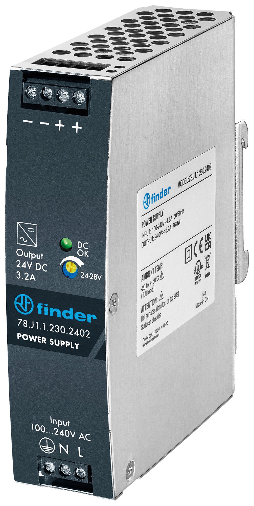 EB-Schaltnetzgerät FINDER 78.J1 100…240VAC 140…338VDC 24V 3.2A 77W