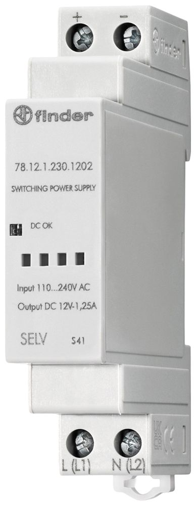 REG-Netzteil FINDER 78.12 100…265VAC/140…370VDC 12V/2A 12W 1TE