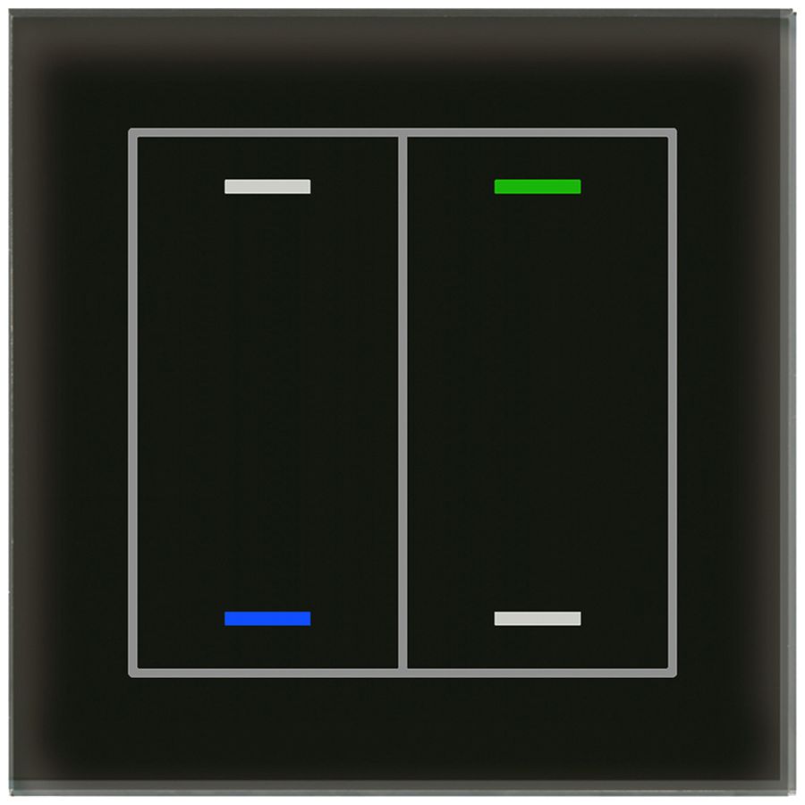 Pulsante KNX RGBW INC MDT BE-GTL2TS.01S 2t/4a temp.vetro nero "neutrale"