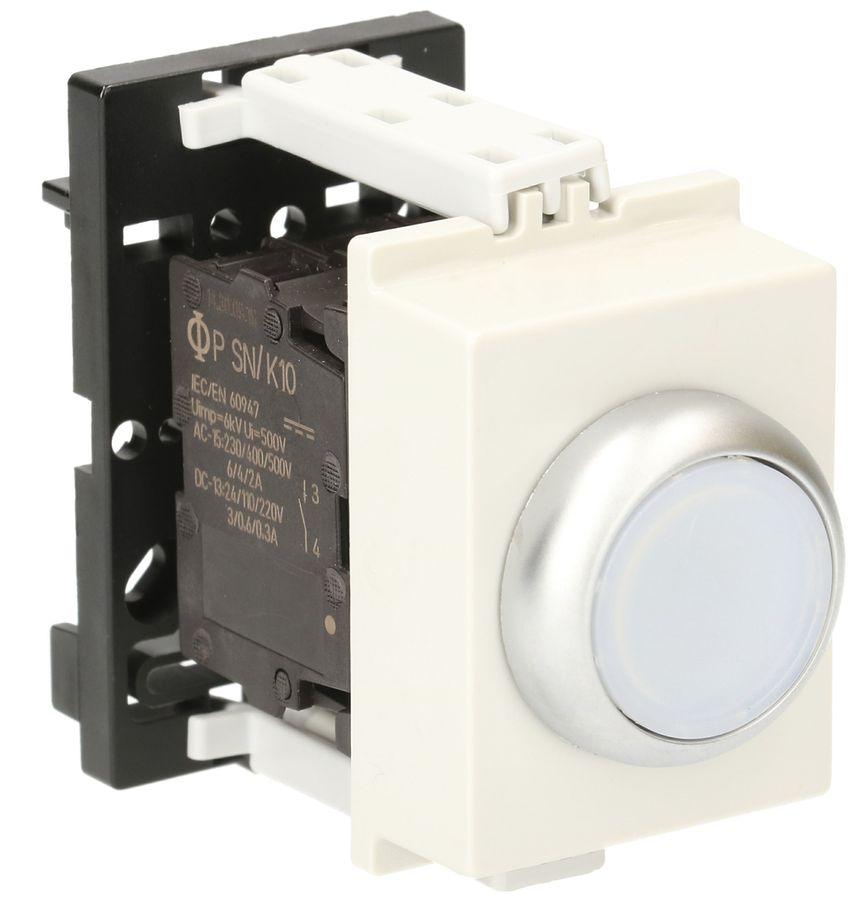 REG-Leuchttaster K&N, 230VAC, 1S/1Ö 6A, 2TE, Kalotte weiss