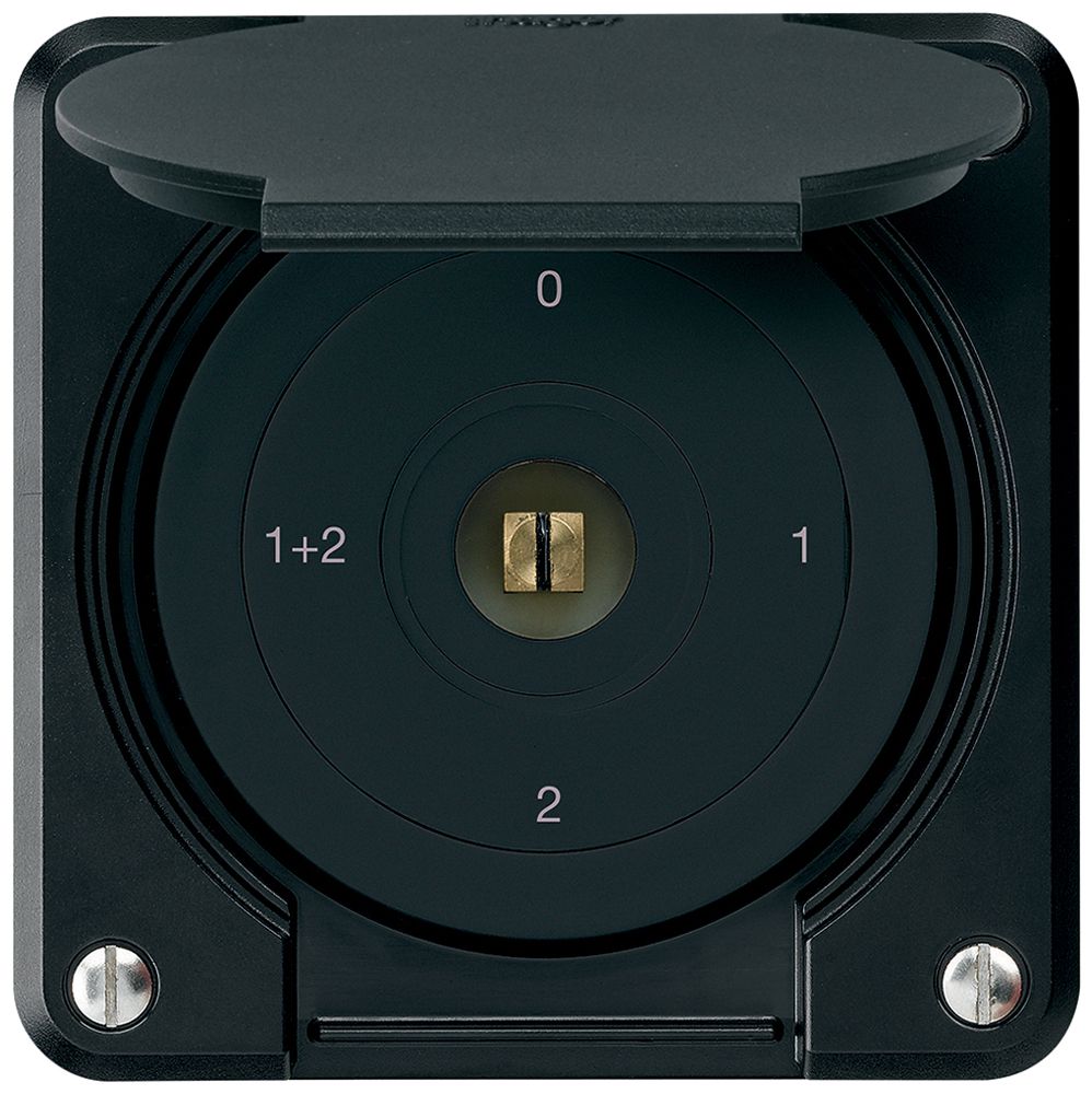 Interrupteur à clé carrée ENC robusto IP55 avec clapet S1/1P noir combi