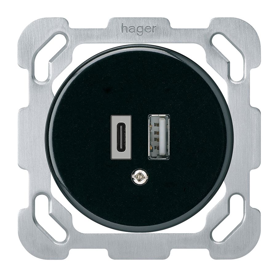 Prise de charge USB ENC basico 18W PD 1×type A 1×type C a.plaque d.fixation noir