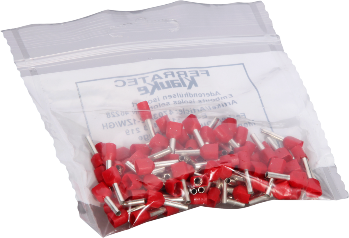 Zwillings-Aderendhülse isoliert 2×1mm²/12mm rot