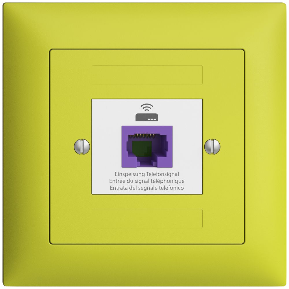 Prise de retour ENC EDIZIOdue FMI 1×RJ45 p.Swisscom VoIP, 8 pôles, UTP, lemon