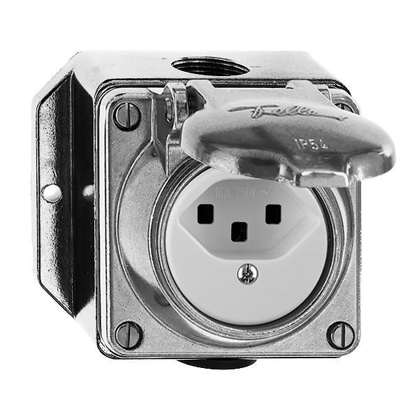 Prise AP mouillé T23 16A alu poli, bornes à vis