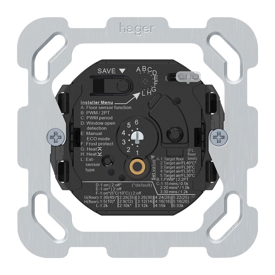Termostato ambiente INC Hager acceso/spento 230VAC 16A 56×56mm