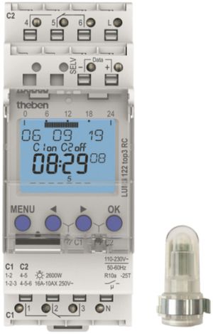 Interruttore crepuscolare Theben LUNA 122 top3 RC AL, 2-canale con minutoria