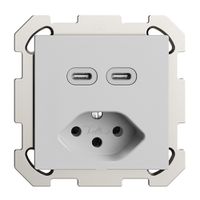 UP-Steckdose USB 2×Typ C + Typ 13 Feller EDIZIOdue FM 230V 3000mA hellgrau