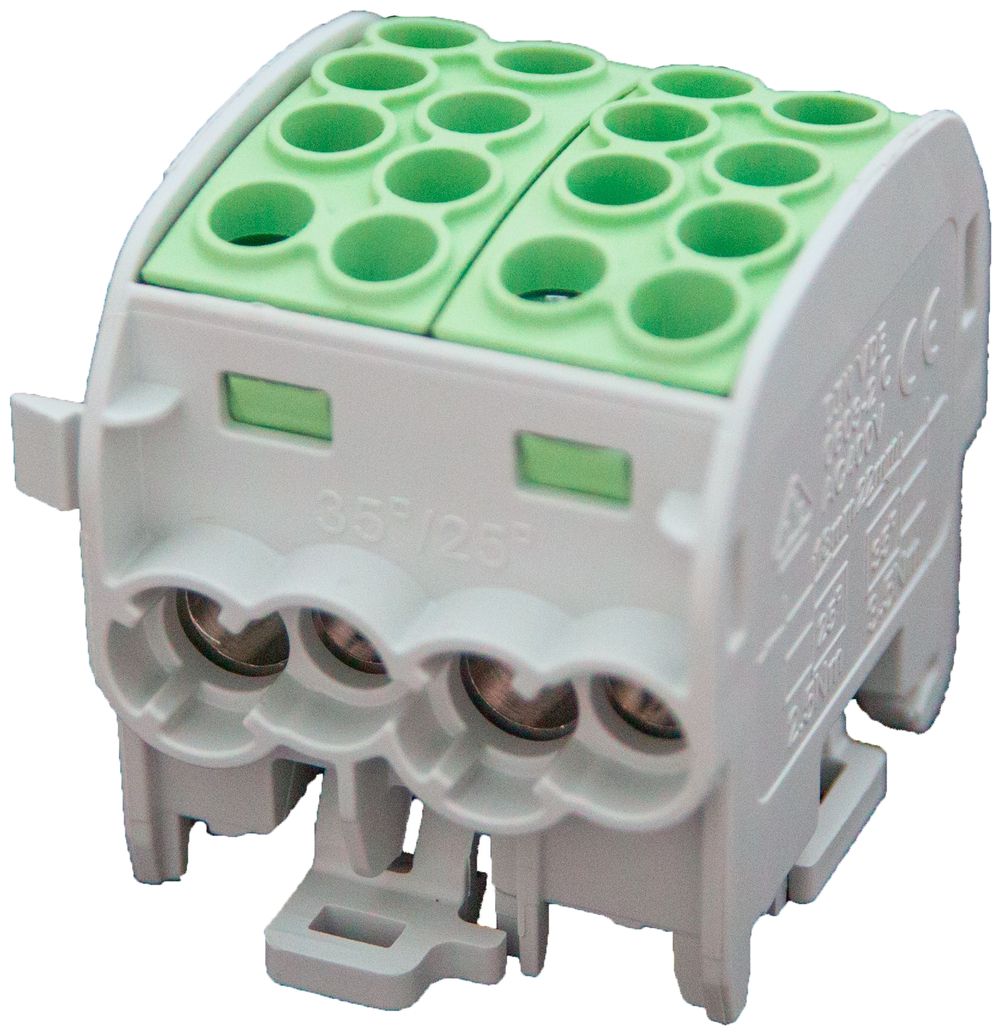 Bloc répartiteur type C 4×35/4×25mm² 125A Alu-CU vert/jaune