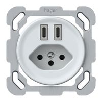 UP-USB-Ladesteckdose origin 2×USB-C 3000mA 5V mit Typ 13 weiss