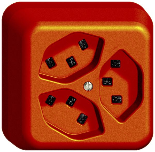 AP-Steckdose 3×T23 16A orange FH, mit Steckklemmen