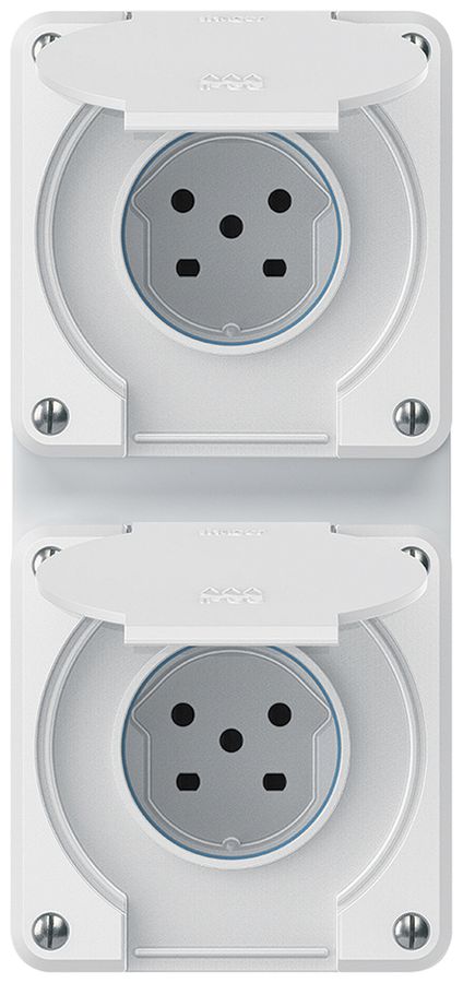 UP-Kombination robusto 2×1, 2×Steckdose T15 IP55 weiss