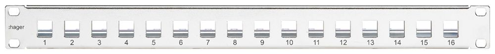 Patchpanel 19" Hager HMS 1HE Stahl vernickelt 16 Keystone-Module