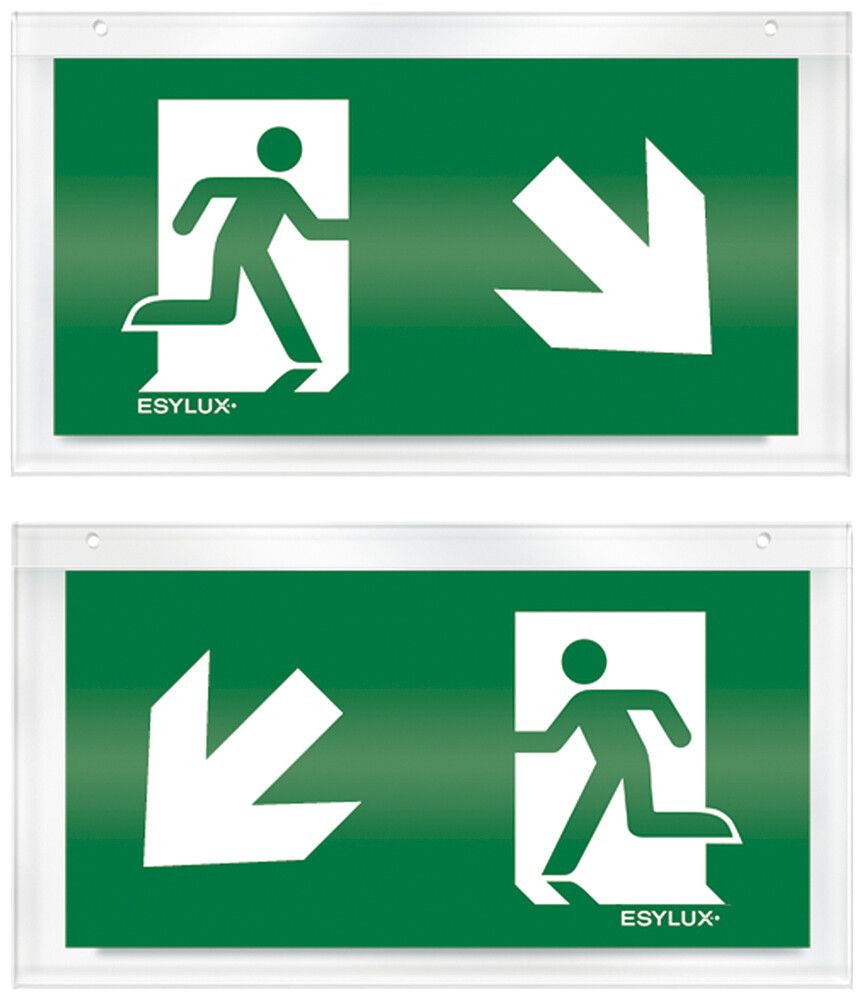 Plaque avec pictogramme ESYLUX pour SLX recto/verso flèche bas d/g