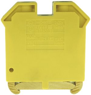 Morsetto di terra componibile Woertz Ex 6…16mm² vite 2×1 DIN 35mm verde/giallo