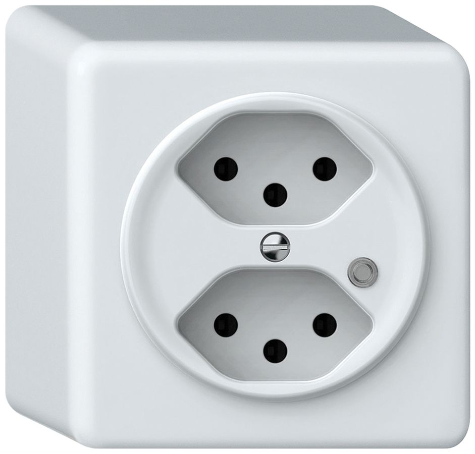 AP-Steckdose origin 2×Typ 13 bel.grün 10A 230V 88×88×54mm weiss