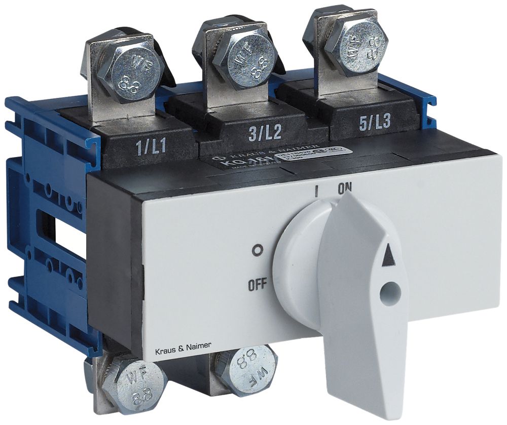 EB-Lasttrennschalter für DIN 3P, 160A, Front: 0-1, grau, 112×45mm, Griff grau