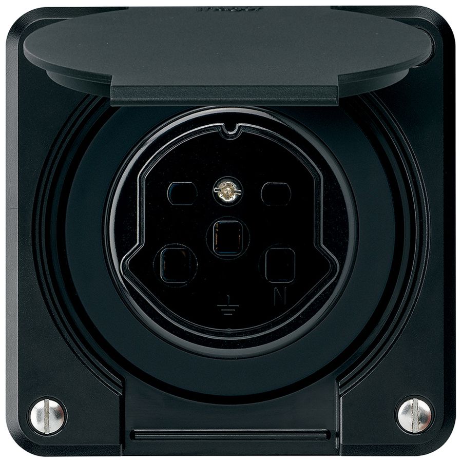 UP-Steckdose HA robusto Typ 25 mit Steckklemmen mit Klappdeckel schwarz