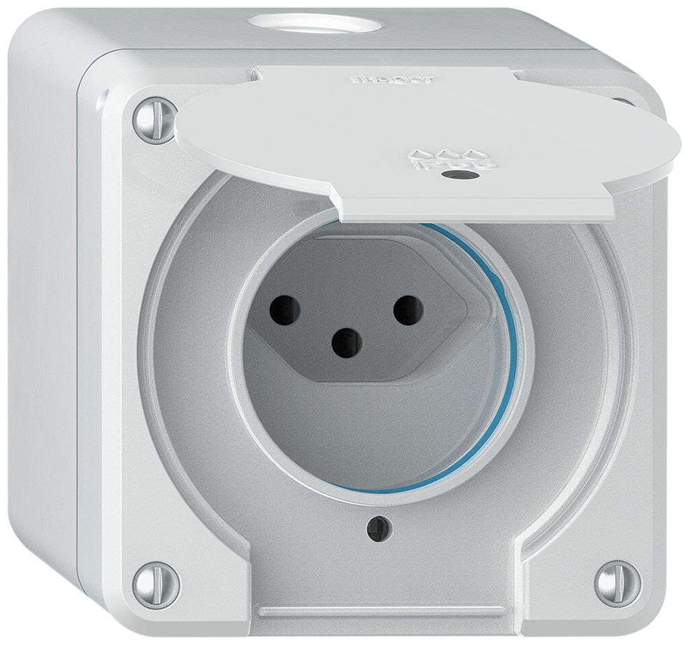 Prise AP robusto 1×type 13 lumineux IP55 blanc