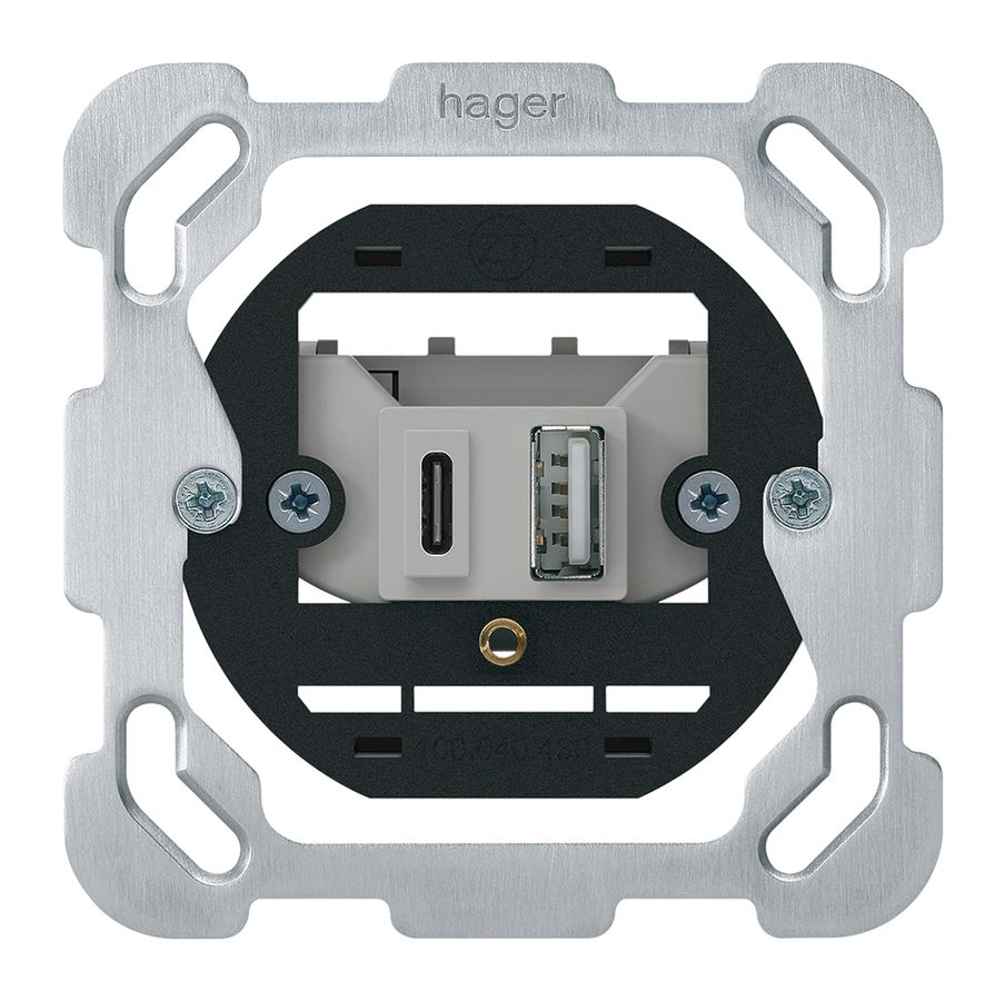 Intérieur prise de charge USB ENC Hager 18W PD 1×type A 1×type C plaque fixation