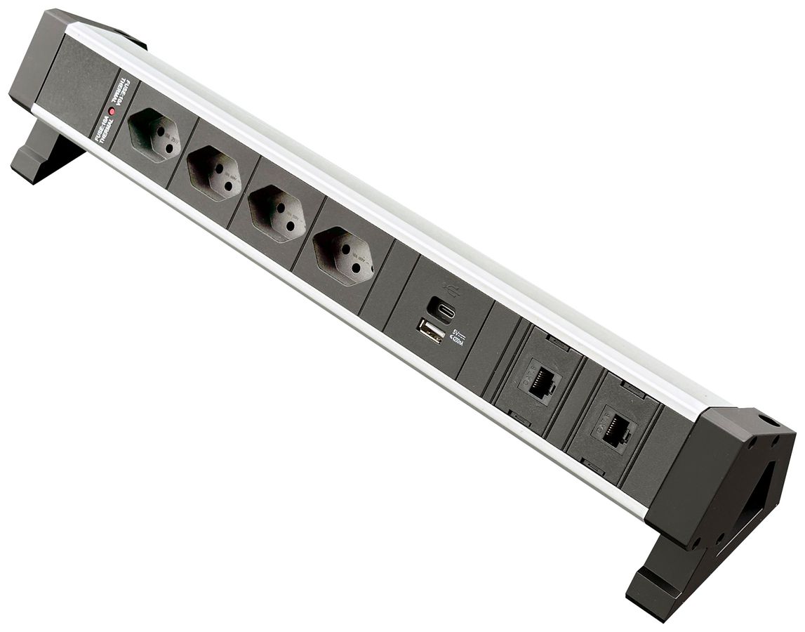 Prise multiple de table Desk-Mountain 4×T13/1×USB-A/1×USB-C/2×RJ45 3m T12 F=10A