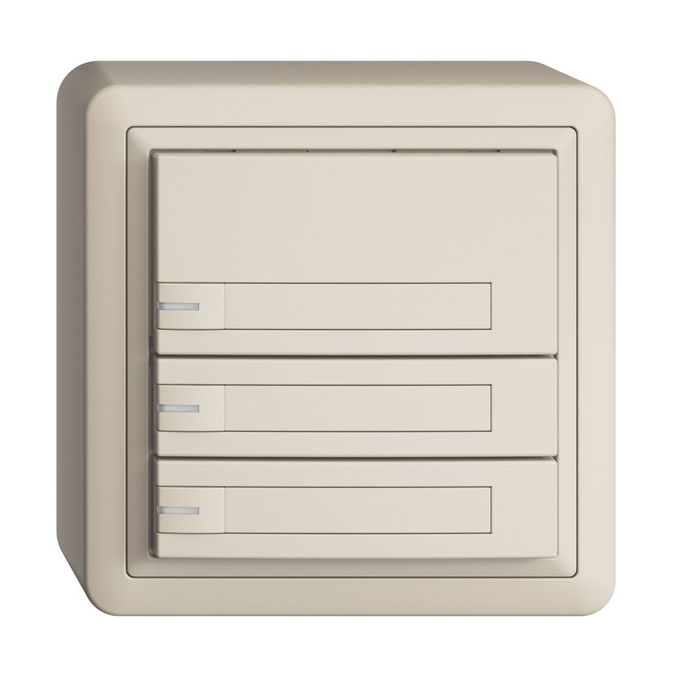 Poussoir KNX RGB AP EDUE, 250mW, LED RGB, a.papier, 3×poussoir, 1×touche, crema