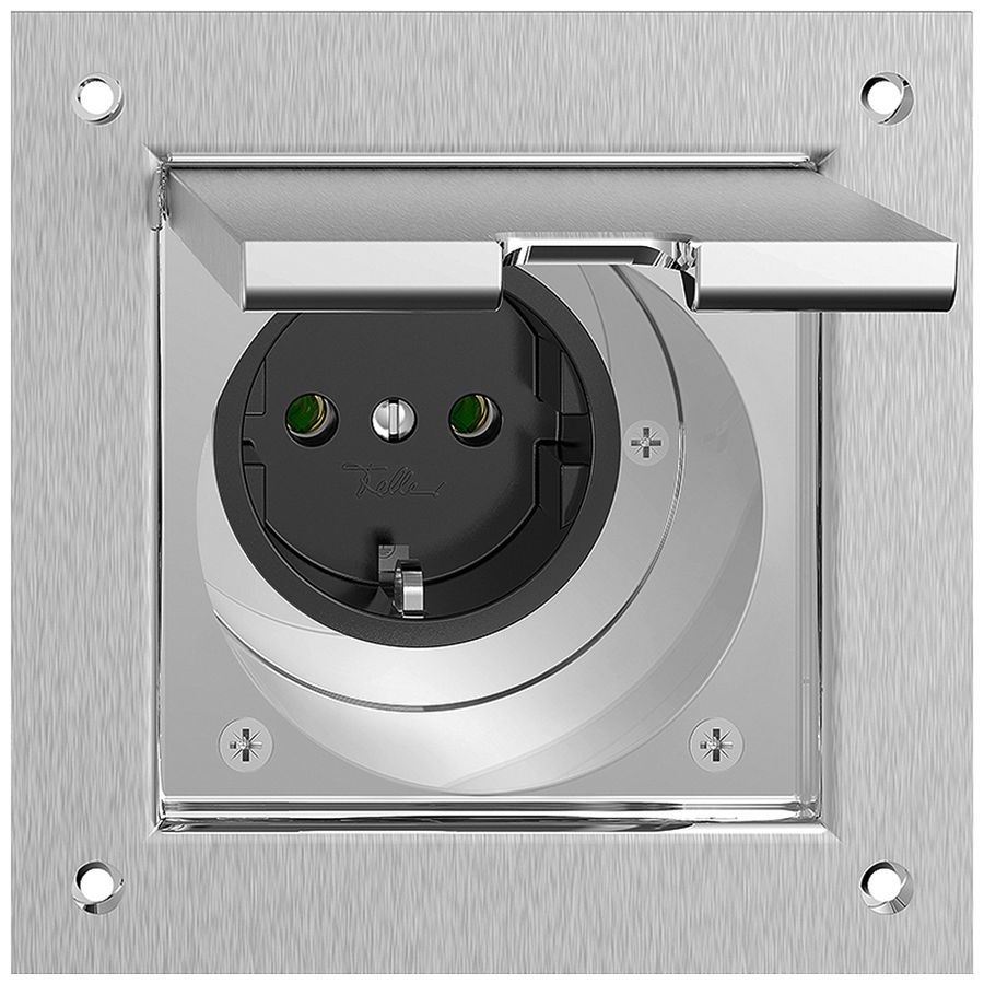 Boîte de sol Feller PMKV Schuko 16A 230V 100×100mm laiton nickelé