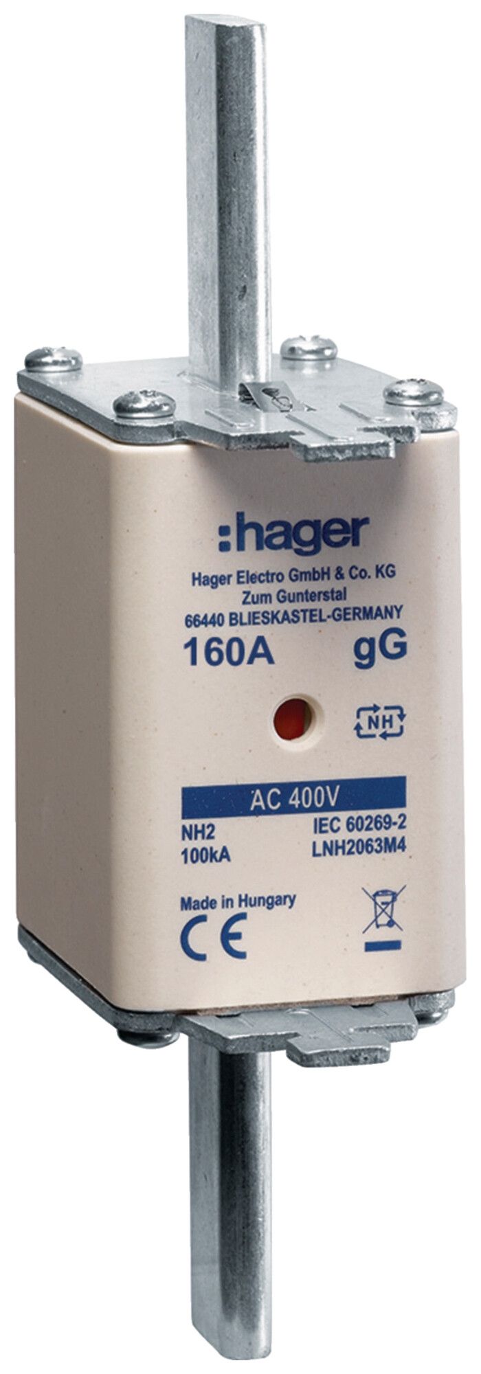 Fusible HPC Hager DIN2c 400VAC 160A gG/gL avertisseur double antirouille