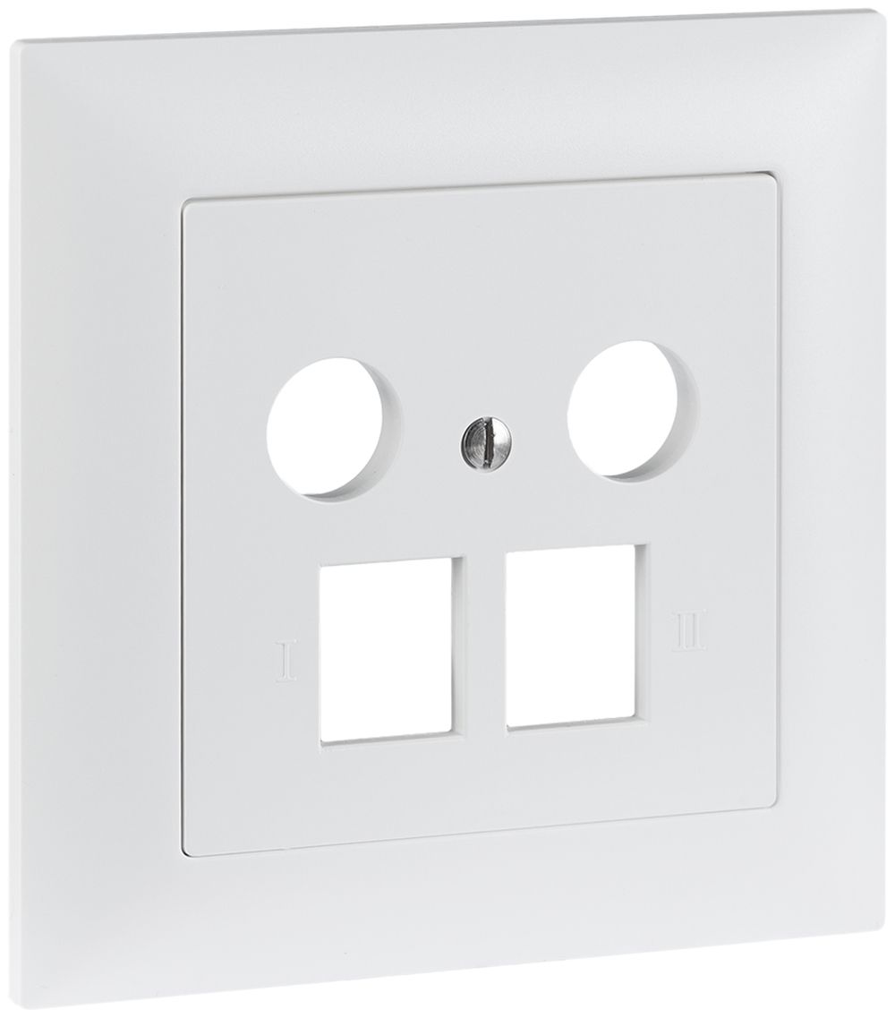 UP-Frontset R&M MM 2×RJ45 2×Koax 88×88mm weiss