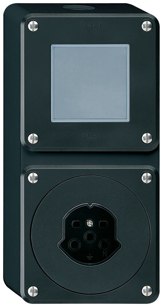 AP-Kombination Hager robusto I-I vertikal 3/1L+Typ 15, ohne Abdeckung, schwarz