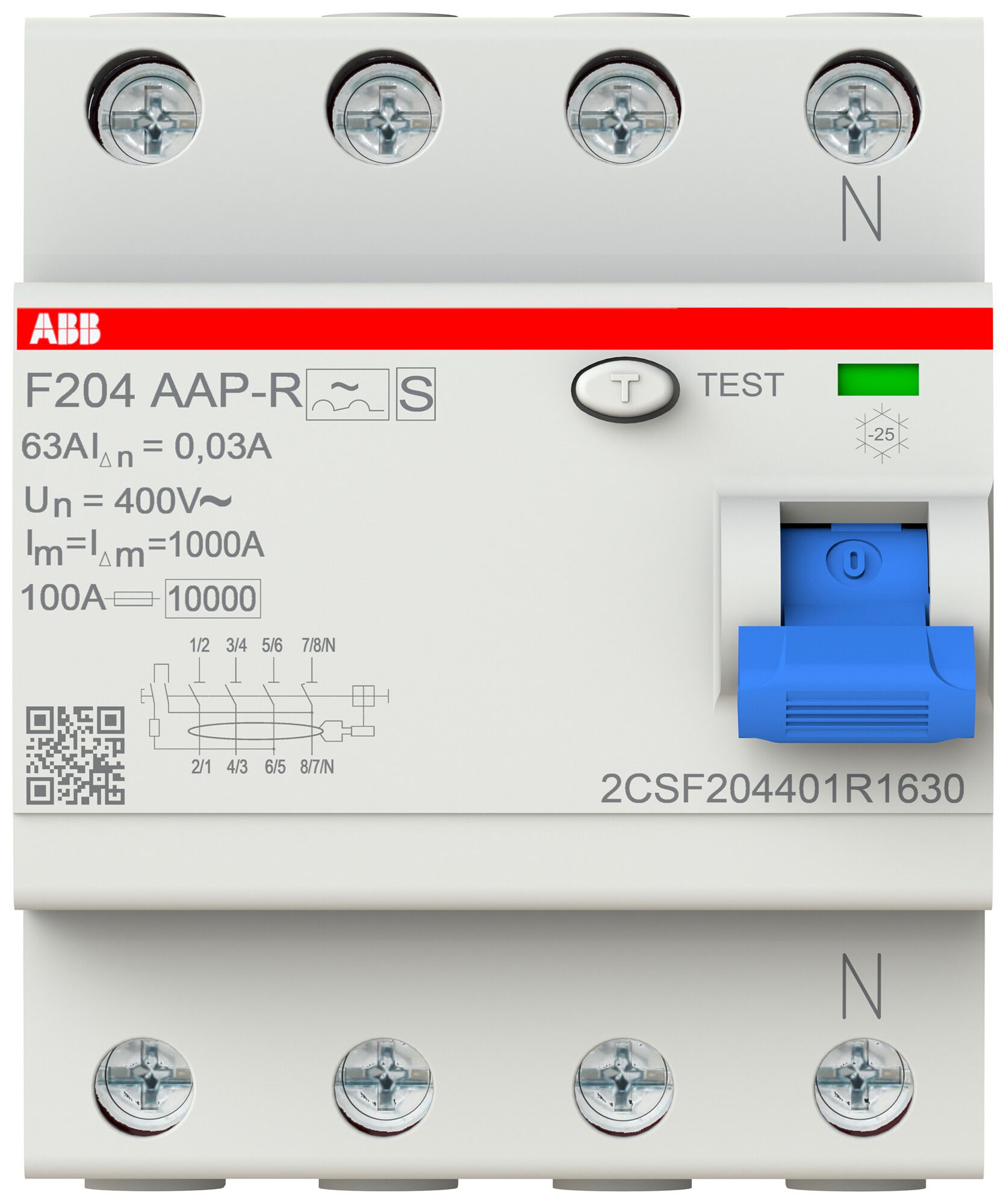 Fehlerstromschutzschalter ABB 30mA 63A 3P+N F204A-63/0.03 AP-R