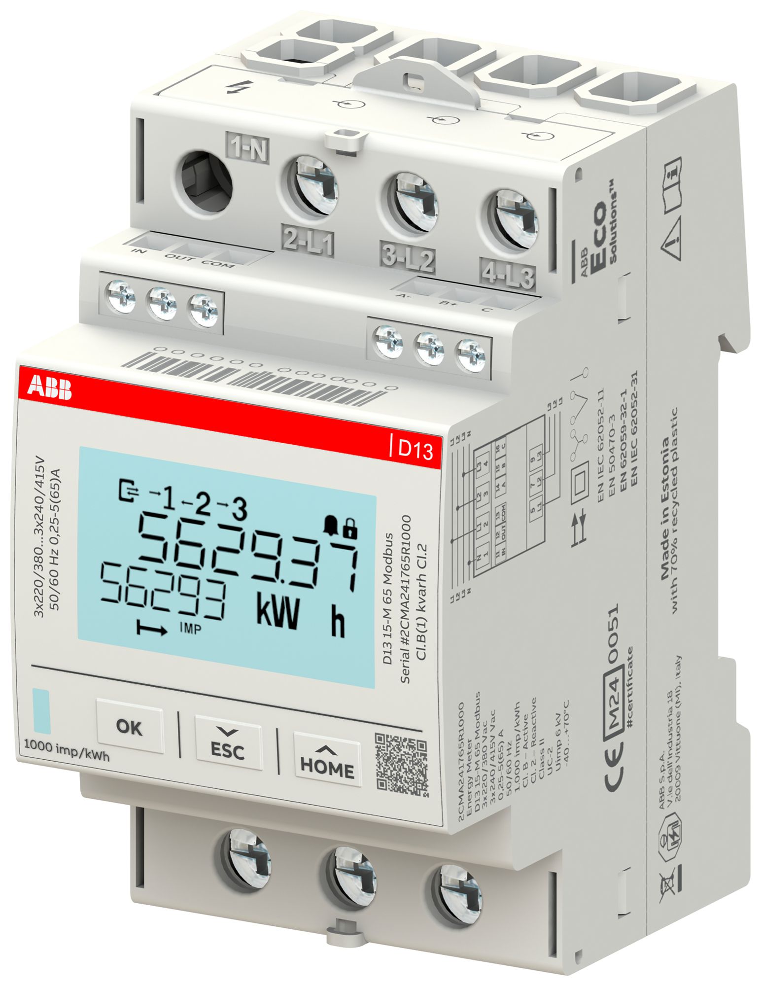 Contatore d'energia AMD ABB D13 15-MT 65 3LN 65A tariffa multi Modbus RTU S0 3UM