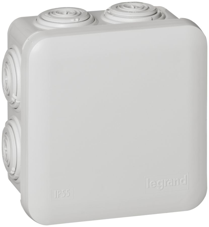 AP-Abzweigdose PLEXO 80×80mm leer mit Würgenippel, grau