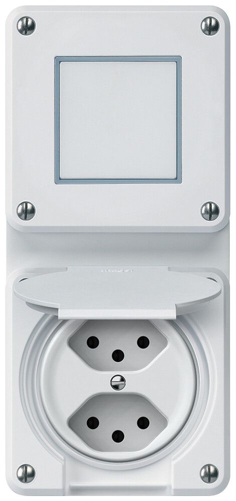 UP-Kombination robusto Wechselschalter Steckdose 2×T13 86×146mm weiss