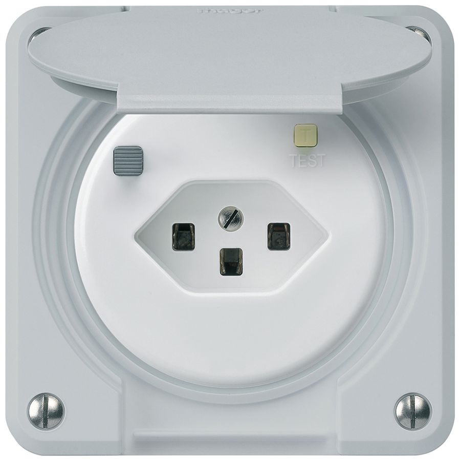 FI-Steckdose robusto A T23 30mA hellgrau, mit Shutter